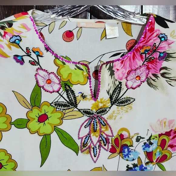 La Cera Colorful Floral Kaftan Mu Mu Dress One Size Fits Most Cover Up - Picture 6 of 7